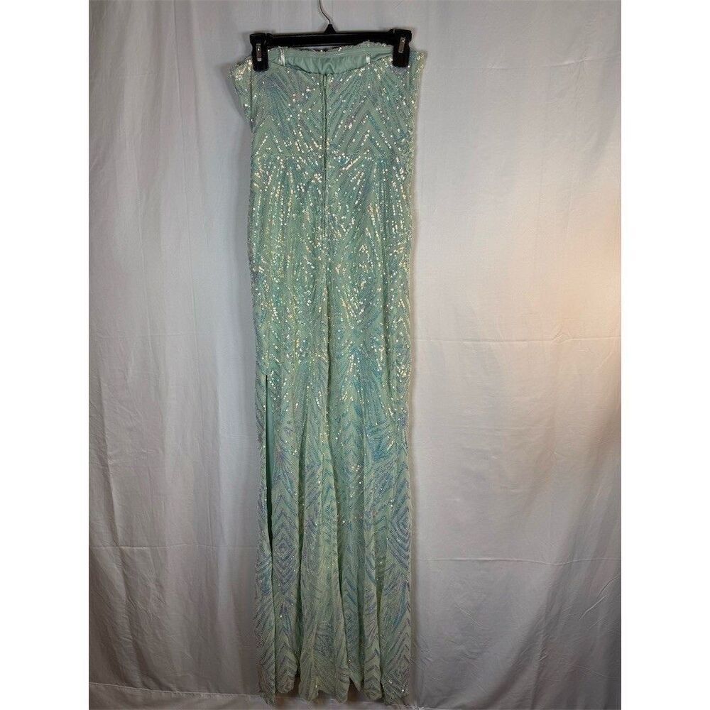 Speechless Womens Strapless Gown Size 11 Mint Green Sequin Maxi Prom Formal - Picture 6 of 11